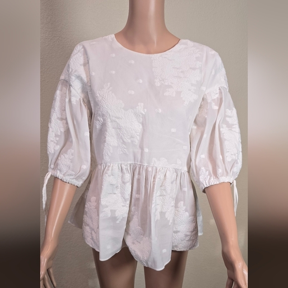 Ted Baker London white balloon sleeve embroidered blouse size 3 Usa 🇺🇸 Size 8 - Picture 6 of 10